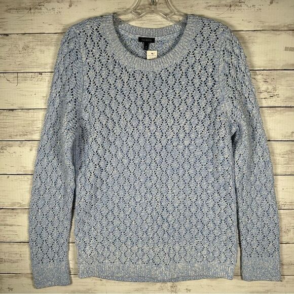 Talbots Pointelle Blue White Cotton Acrylic Sweater M NWT $89 - Picture 3 of 8